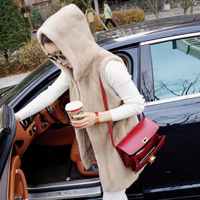 Women's Clothing 2023 Autumn and Winter Vest Women's Outerwear Versatile Mid-Length Clothes Women's Vest Hooded Furry Jacket