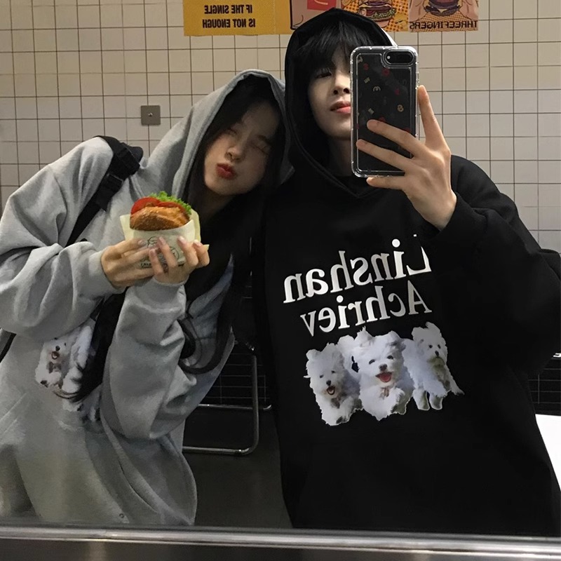 CVC cotton pasta wool Chinese cotton composite/milk silk 300g silver fox velvet 400g front printed hooded sweatshirt for women