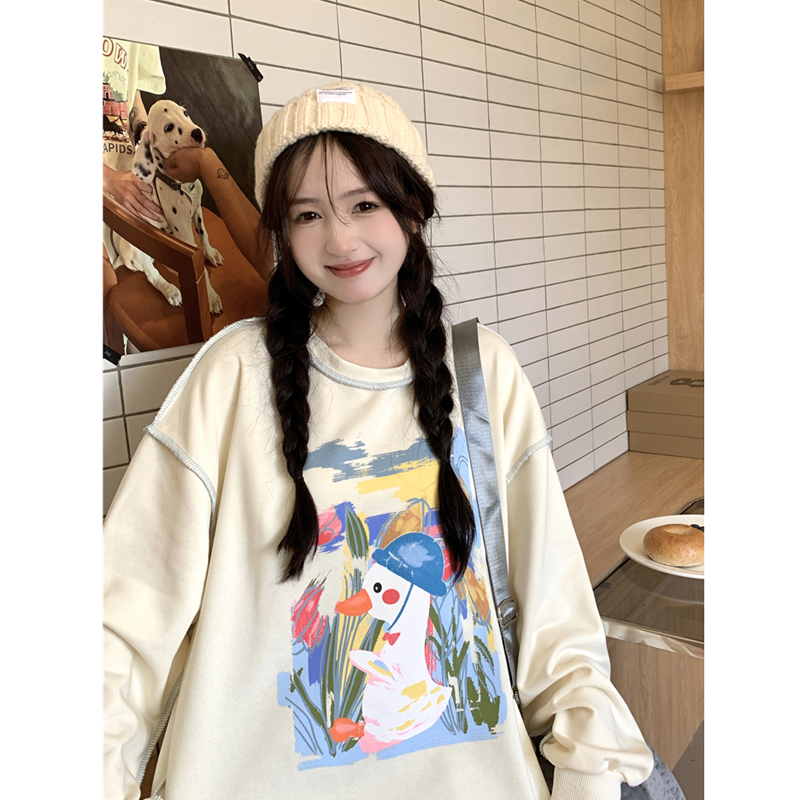 韓版甜美設計塗鴉印花寬鬆百搭寬鬆百搭休閒衛衣