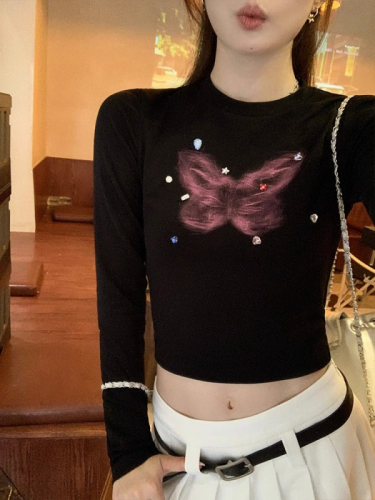 Official picture 260 free-cut autumn new slim-fitting bottoming shirt top butterfly long-sleeved T-shirt