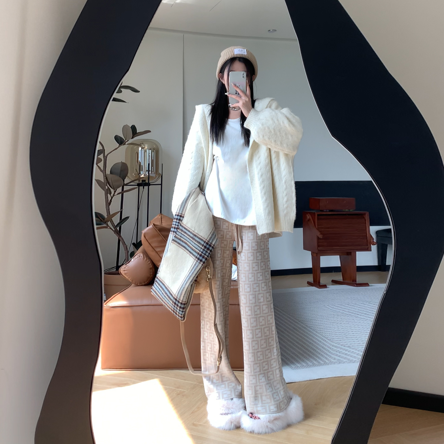 孫妍新款桔梗麻花2023新款慵懶風寬鬆連帽麻花針織開衫外套女