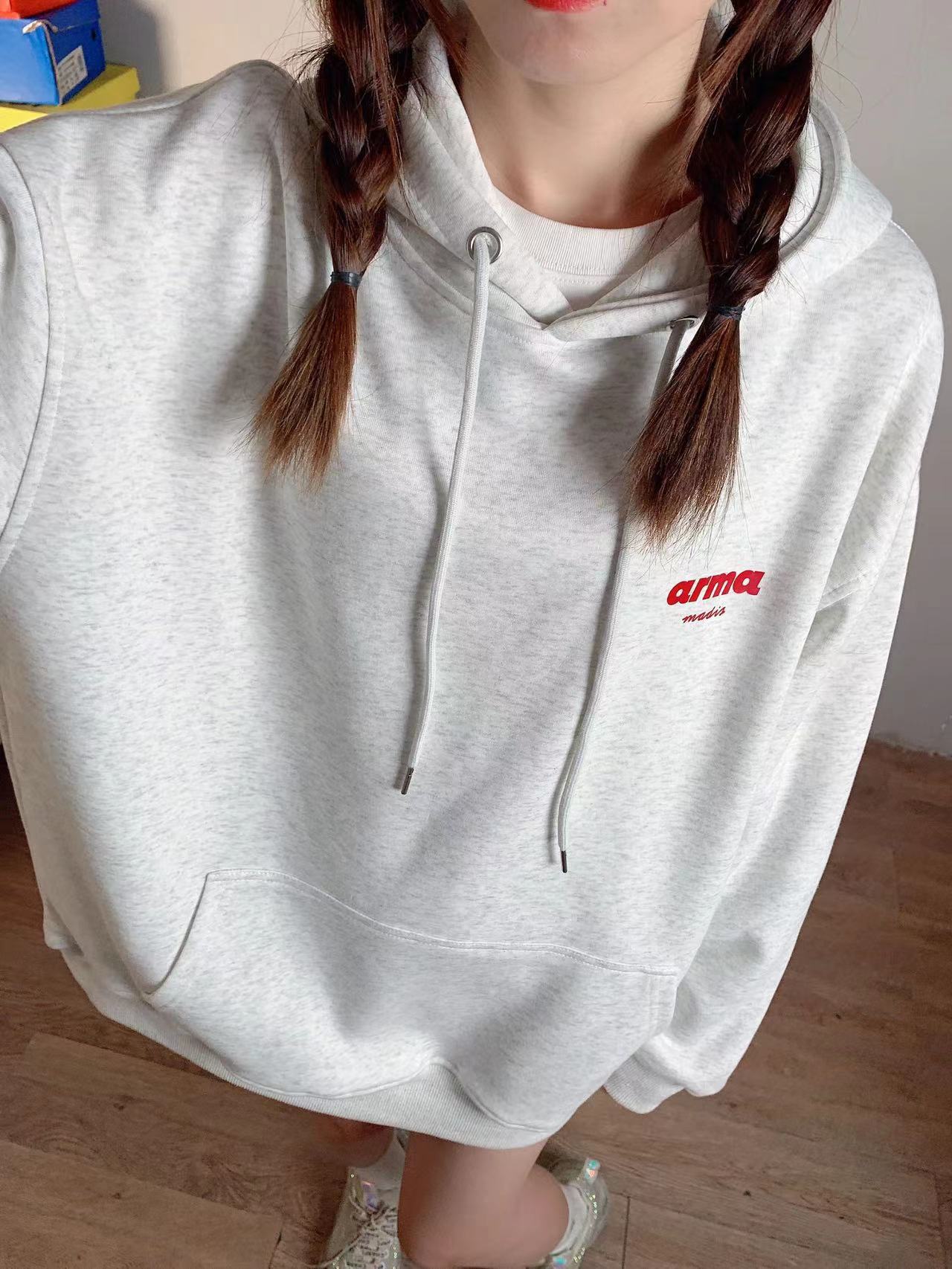 CVC cotton pasta wool Chinese cotton composite/milk silk 300g silver fox velvet 400g front printed hooded sweatshirt for women