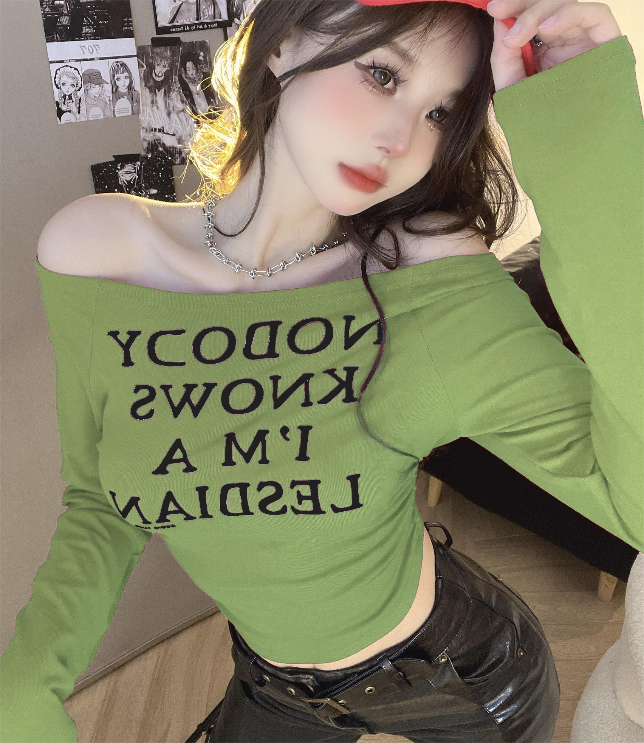 設計感小眾長袖t恤修身顯瘦打底衫今年流行2023短上衣女春秋新款
