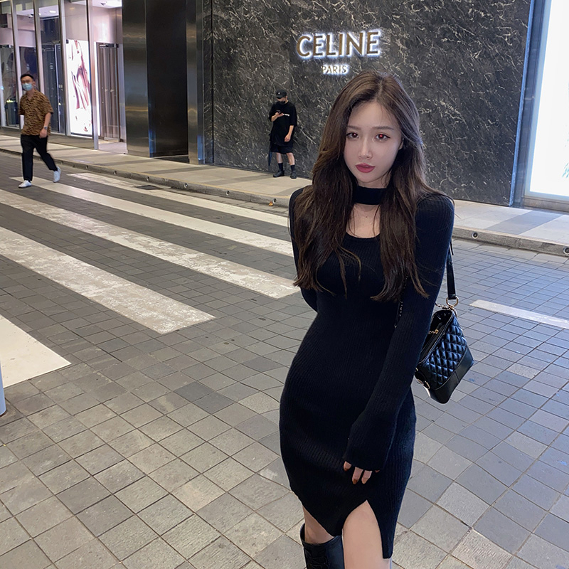 Pure lust style French halterneck little black dress for women plus size slim sexy hip-hugging bottoming short skirt temperament dress