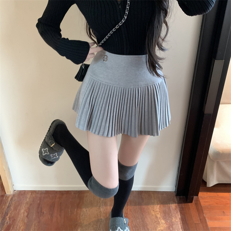 實拍~辣妹純欲風毛呢百褶半身裙女秋冬季高腰顯瘦性感短裙