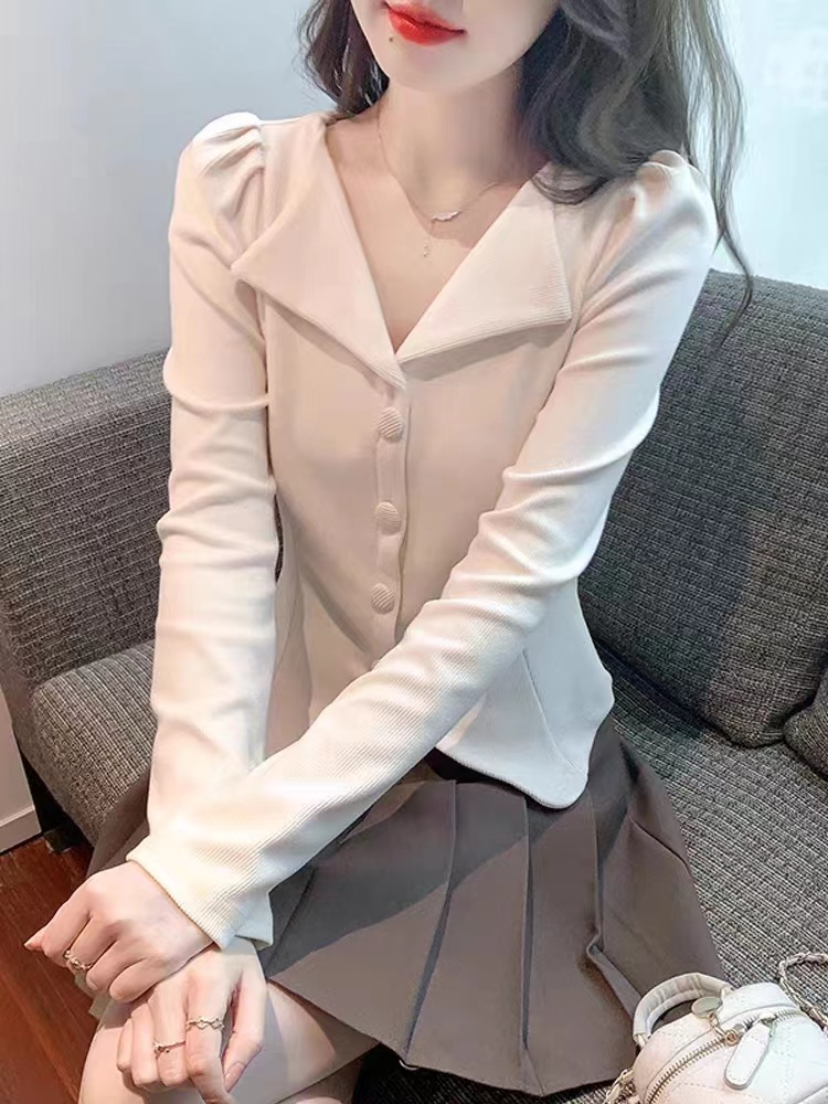 v領正肩針織衫女春秋裝2023年新款修身顯瘦洋氣別致小衫長袖上衣