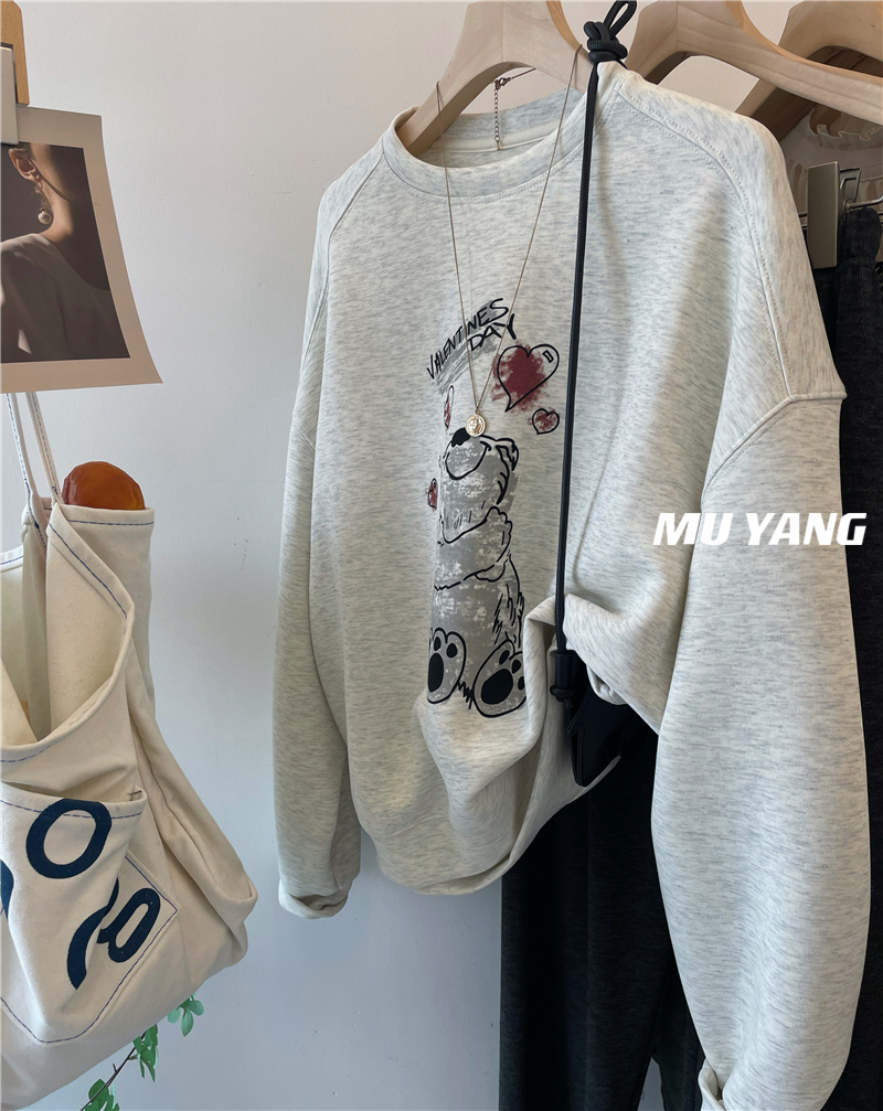 韓國新款華棉複合薄款310克/加絨410克 秋冬裝衛衣女印花寬鬆大碼