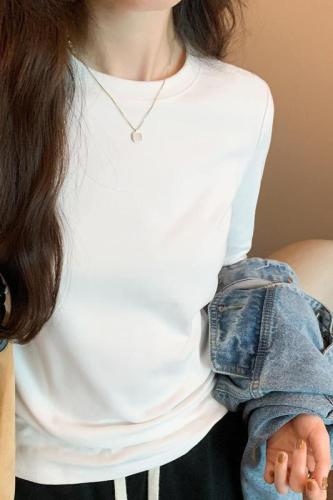 Actual shot of double-sided German velvet bottoming shirt for women in autumn and winter  new style inner round neck long-sleeved T-shirt brushed foreign style top