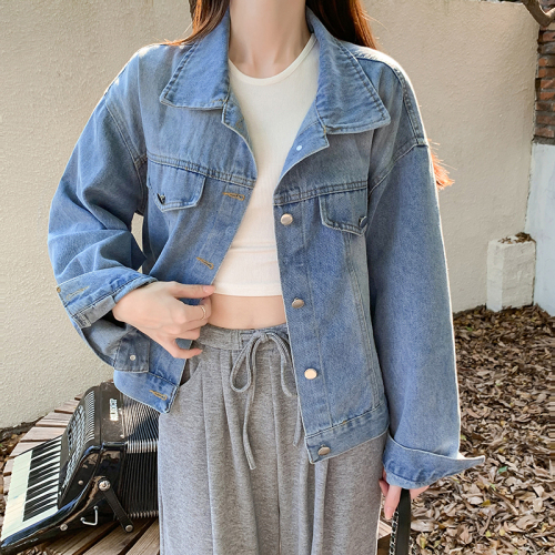 Real shot ~  new autumn short denim jacket for women Korean style loose casual outer top ins trend
