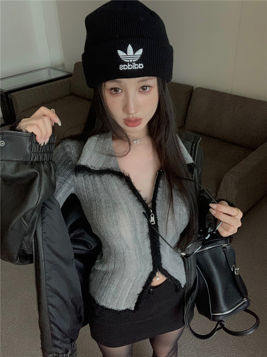 實拍 漸變陷阱復古拼色開衫毛衣外套女慵懶顯瘦內搭針織上衣