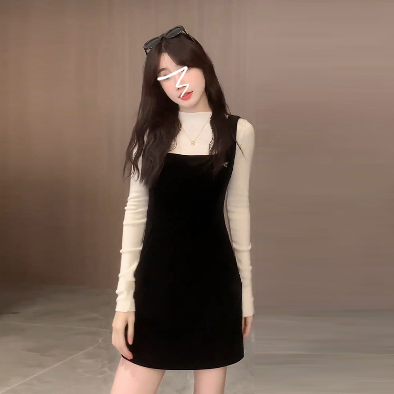 Black suspender dress for women 2023 new early autumn outfit with Hepburn style and high-end look