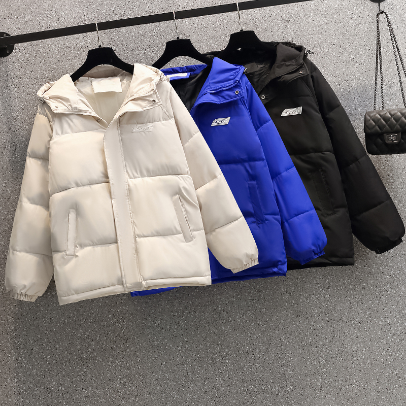 實拍大碼女裝2023年冬季新款設計感麵包服寬鬆加厚連帽棉衣外套