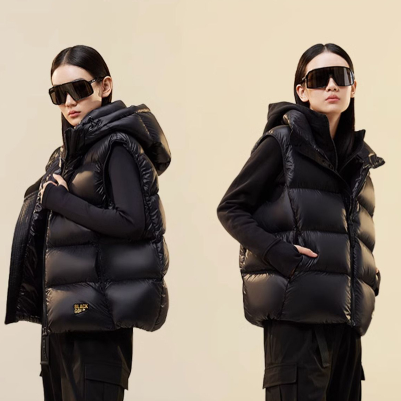 黑金五格馬甲100%白鴨絨羽絨服男女新款短款連帽冬季反季高端外套