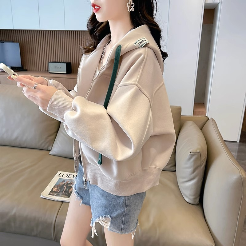 小個子短款衛衣女春秋季2023新款寬鬆韓版百搭開衫外套