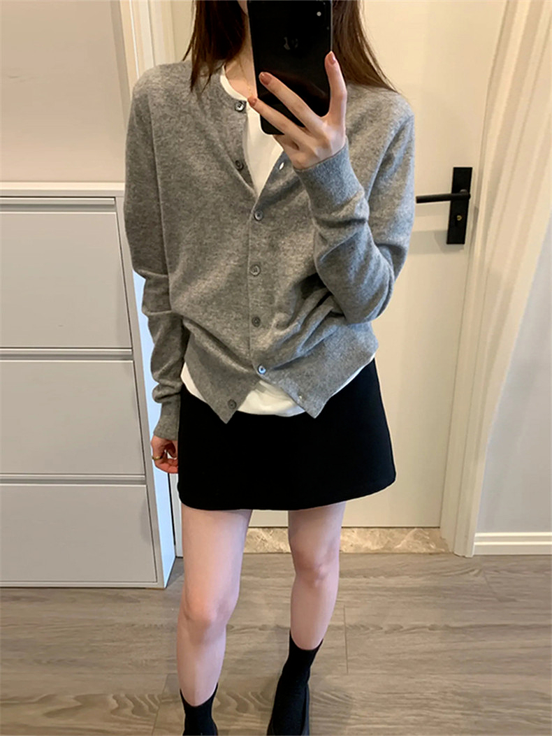Autumn clothing for women 2023 new gray knitted cardigan lazy style sweater women's autumn and winter coat thin outer top