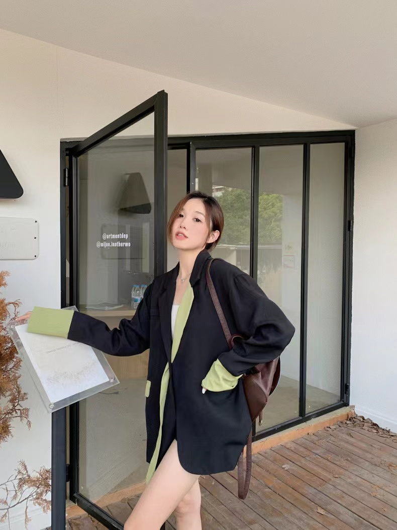 韓版寬鬆黑色西裝外套女秋冬季小個子高級感外搭中長款長袖西服