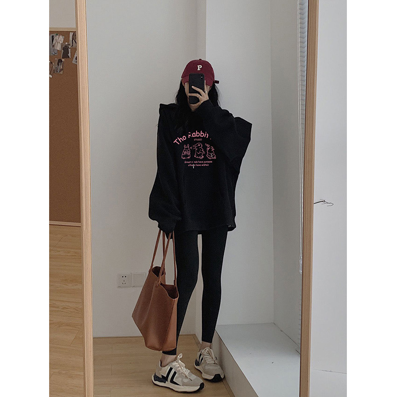 加絨連帽衛衣女裝2023秋冬季新款hiphop寬鬆慵懶風上衣
