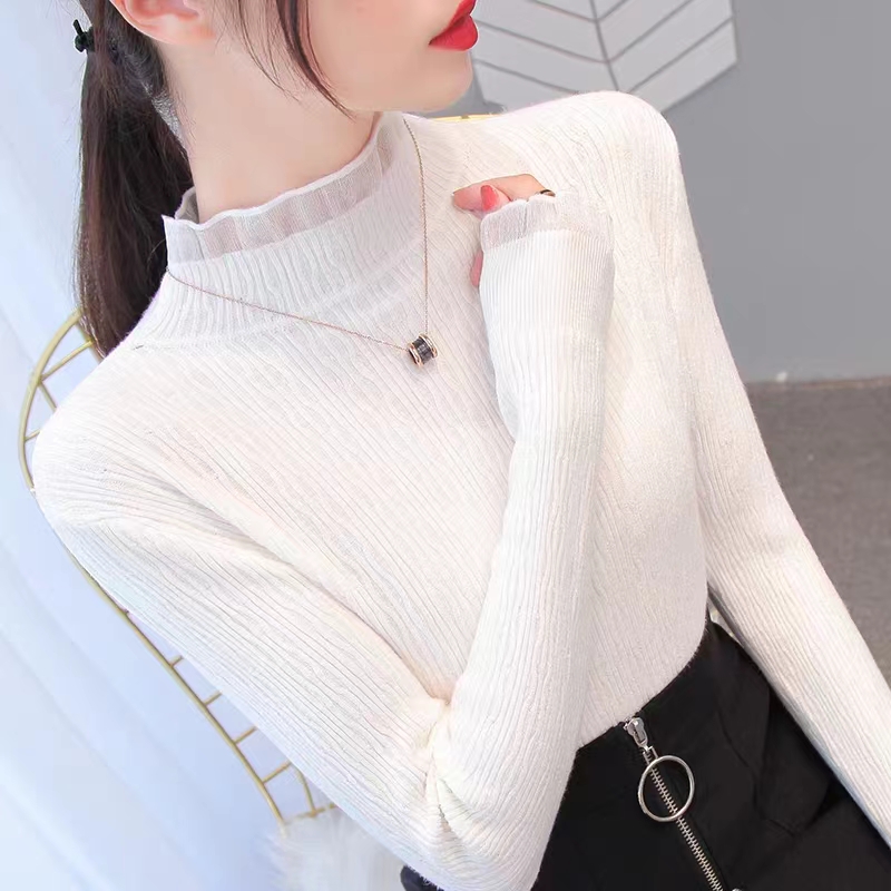 2023 women's base layer spring and autumn thin 2023 new long-sleeved white sweater sweater tops