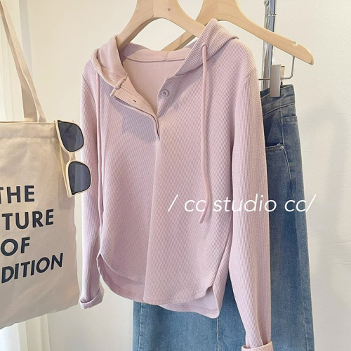 Original quality  early autumn arc hem hooded slim short long sleeve thin sweatshirt for women