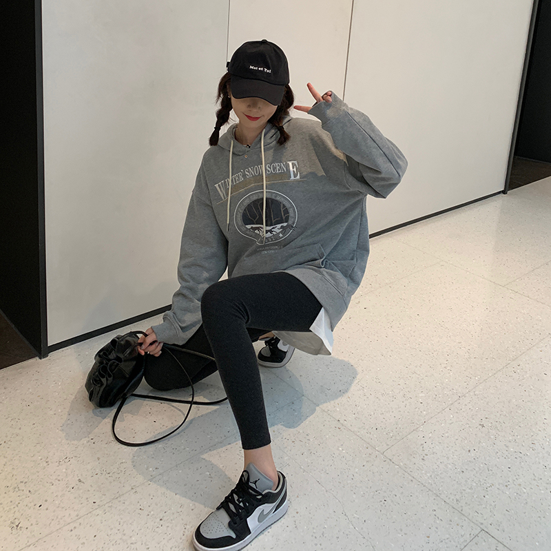 ins super hot letter embroidery hooded sweatshirt women's autumn and winter loose bf lazy style velvet top thickened jacket trendy
