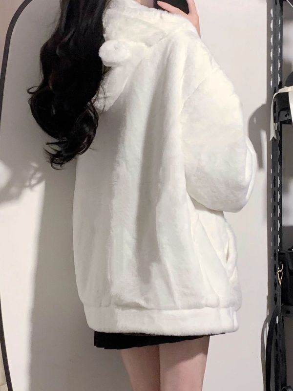 獺兔毛皮草毛毛外套女2023秋冬新款可愛連帽羊羔毛毛絨大衣中長款