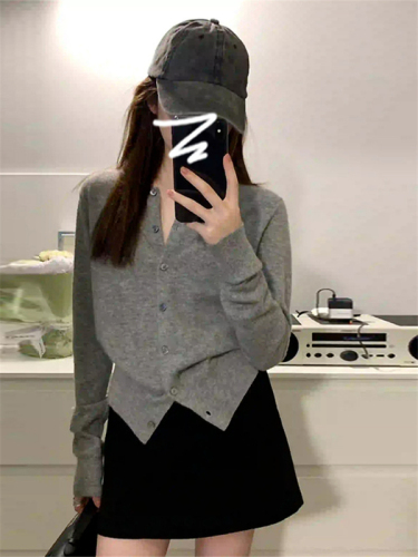 Autumn clothing for women  new gray knitted cardigan lazy style sweater women's autumn and winter coat thin outer top