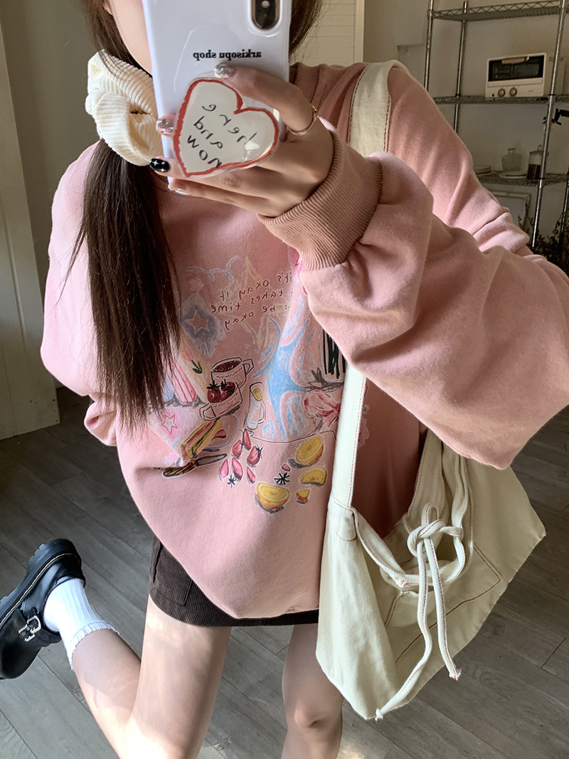 韓版新款華棉複合薄款310克/加絨410克 秋冬裝衛衣女印花寬鬆大碼