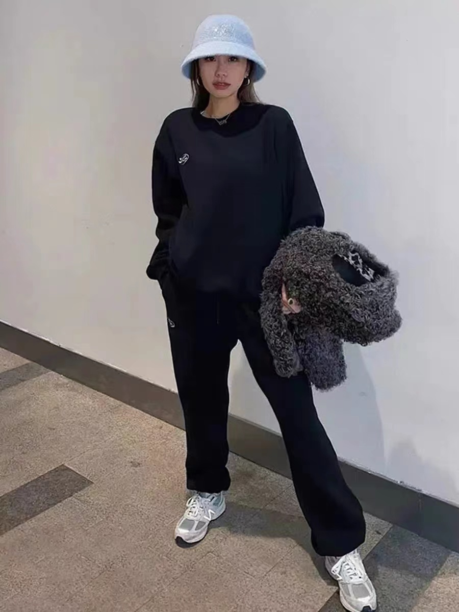 休閒運動服套裝女秋冬2023年新款時尚洋氣炸街加絨衛衣兩件套春季