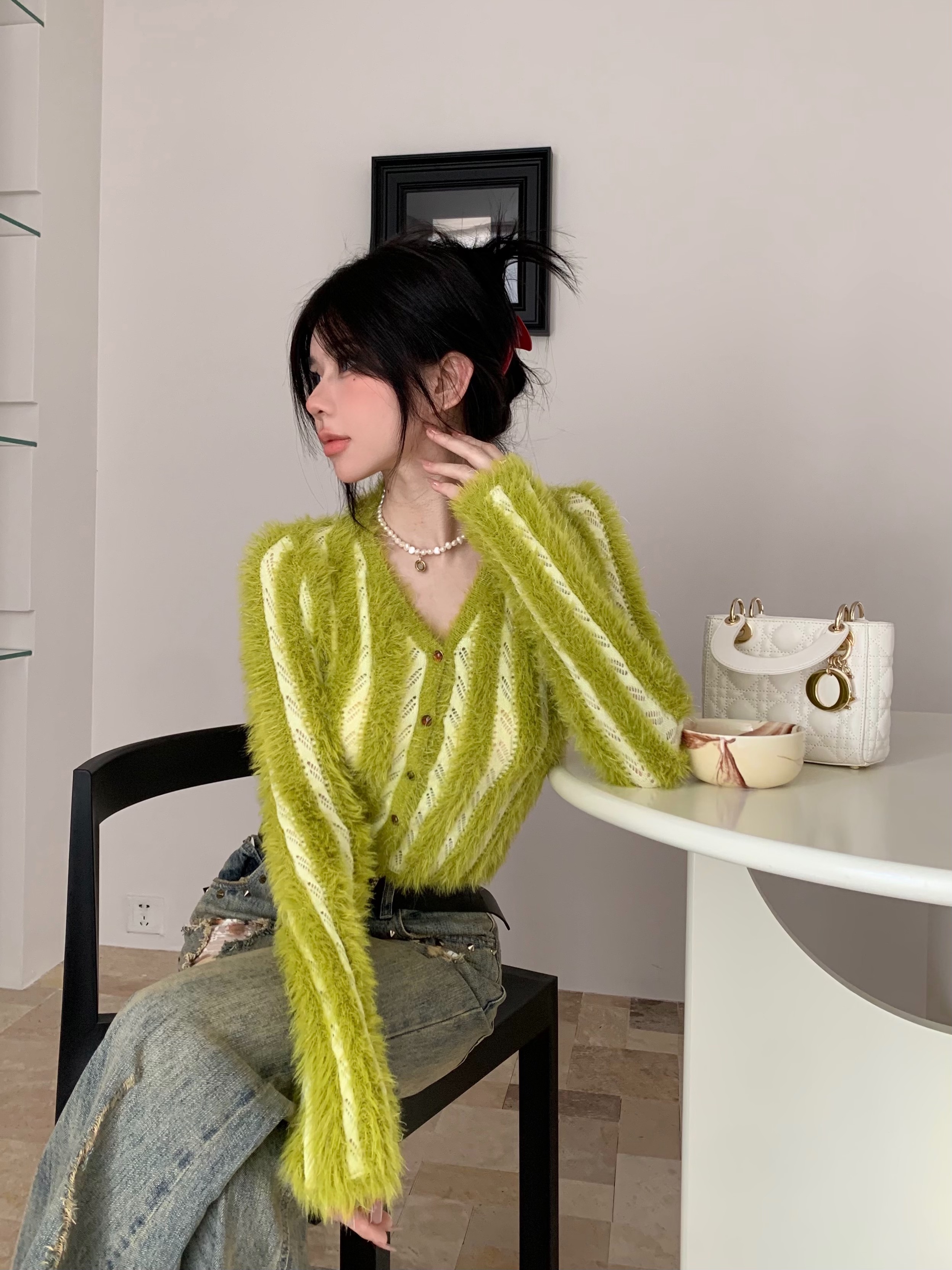 實拍~慵懶風軟糯毛衣開衫女短款復古顯瘦上衣