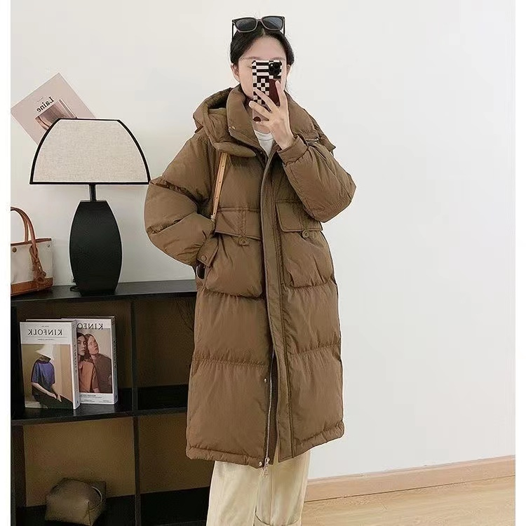 白鴨絨羽絨服女中長款過膝系帶外套潮牌收腰2023新款冬裝時尚寬鬆