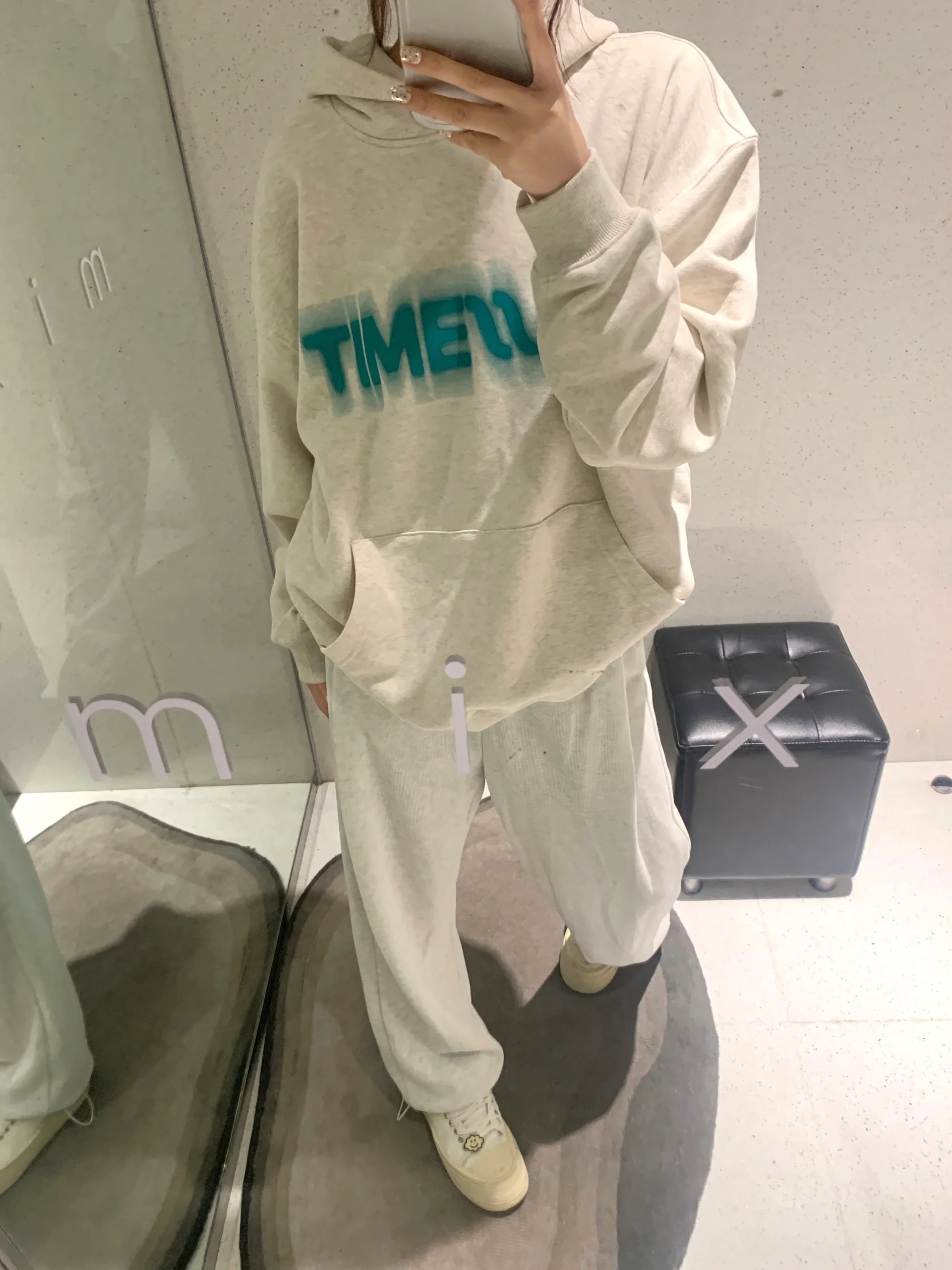 Hooded sweatshirt autumn and winter women's design niche oversize beige jacket letter print long sleeves retro