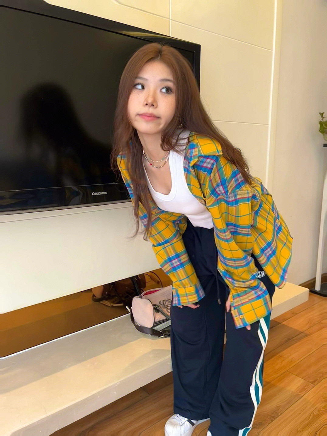 黃色格子長袖襯衫女外搭薄款寬鬆ins潮牌美式復古小眾防曬小外套