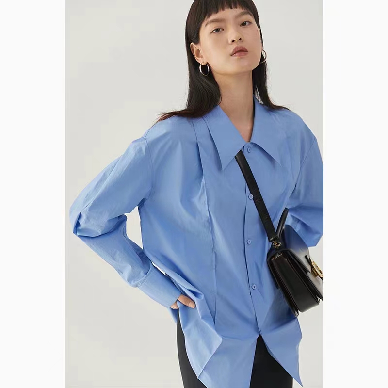 復古慵懶風白色襯衫女秋冬季長袖疊穿內搭襯衣設計感小眾法式上衣