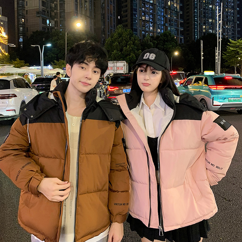 Korean style short thickened small loose fashionable Hong Kong style student down cotton bread coat rhombus coat women's mid-length