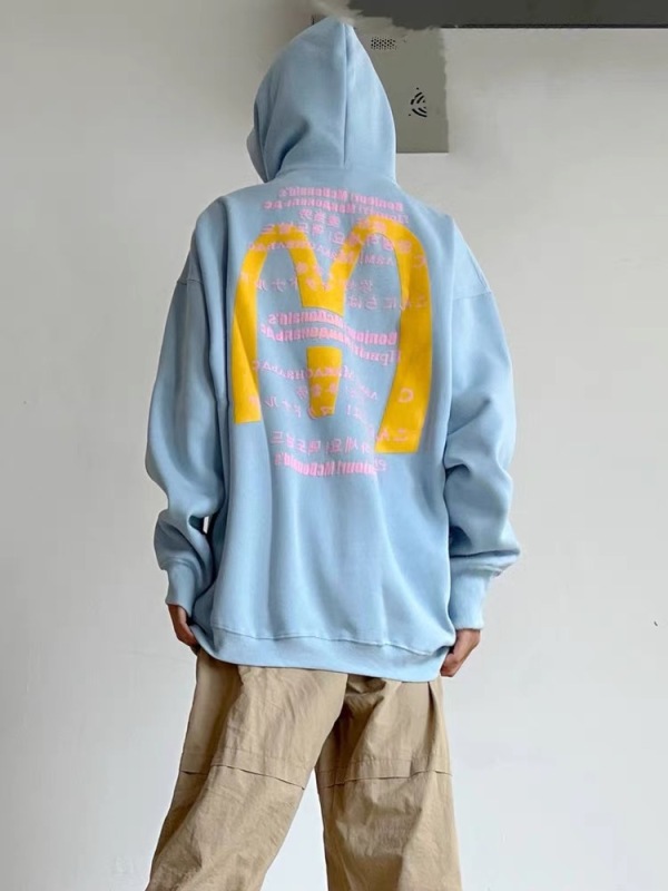 vintage藍色麥當勞衛衣女春秋連帽oversize2023新款多巴胺