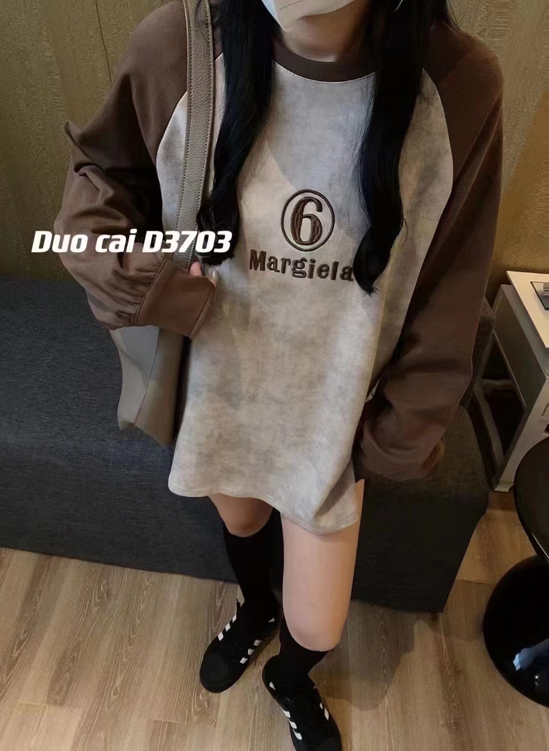 插肩袖拼色慵懶風衛衣女2023秋冬加絨加厚寬鬆百搭減齡上衣
