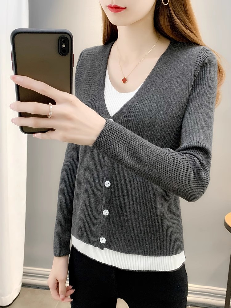 2023新款春秋假兩件針織衫女裝開衫短款毛衣寬鬆外套上衣顯瘦外搭