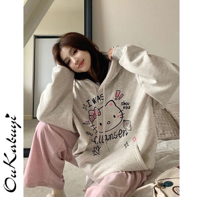 HelloKitty凱蒂貓連帽衛衣女秋冬季新款寬鬆小眾oversize外套