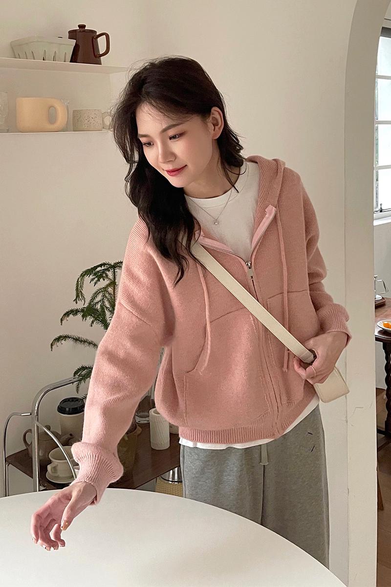 毛衣外套女開衫早秋新款溫柔風軟糯奶fufu韓系慵懶風寬鬆連帽衛衣