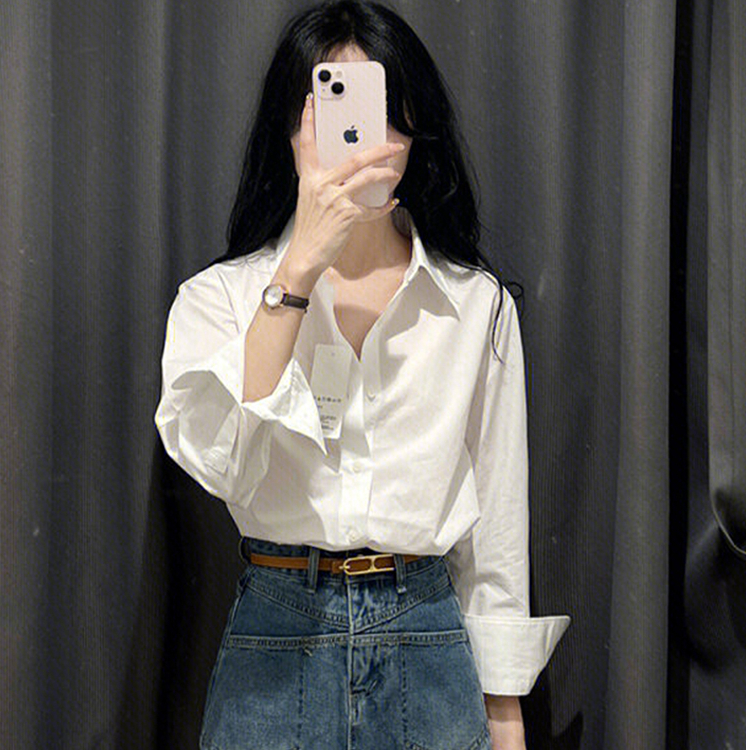 白色襯衫長袖上衣女2023早秋季新款港風法式別致設計感小眾高級感