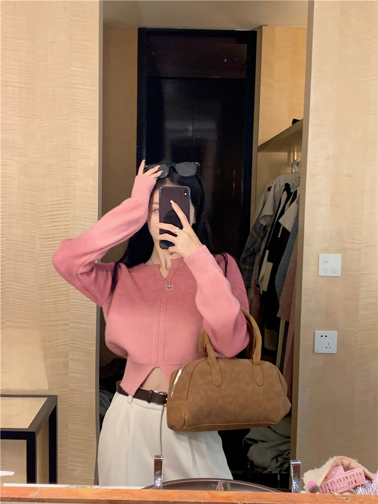 Actual shot ~ Casual and simple color-blocked V-neck pullover long-sleeved knitted sweater for women chenille casual trousers suit