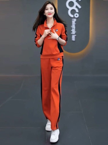 Casual sports suit for women 2023 spring and autumn new Korean version stand collar loose slimming running suit two-piece set