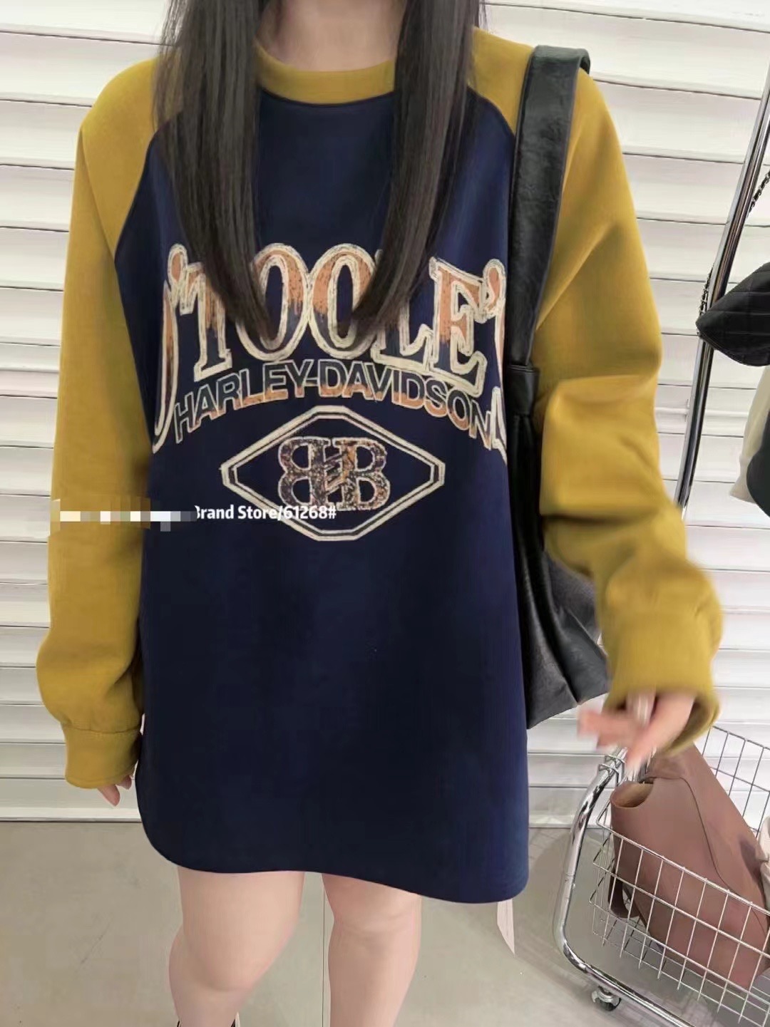 插肩袖拼色慵懶風衛衣女2023秋冬加絨加厚寬鬆百搭減齡上衣