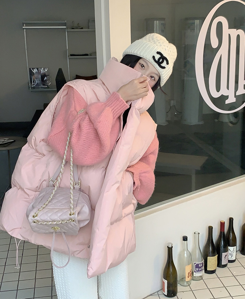 Actual shot of Korean style chic down jacket, turtleneck vest + versatile loose round neck sweater