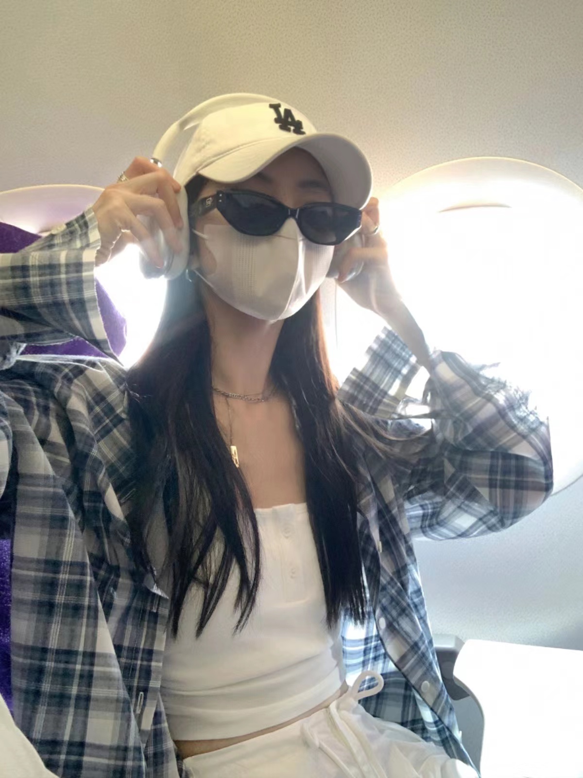 MULVAN 藍色格子襯衫女長袖夏新款韓系休閒寬鬆上衣薄款防曬外套