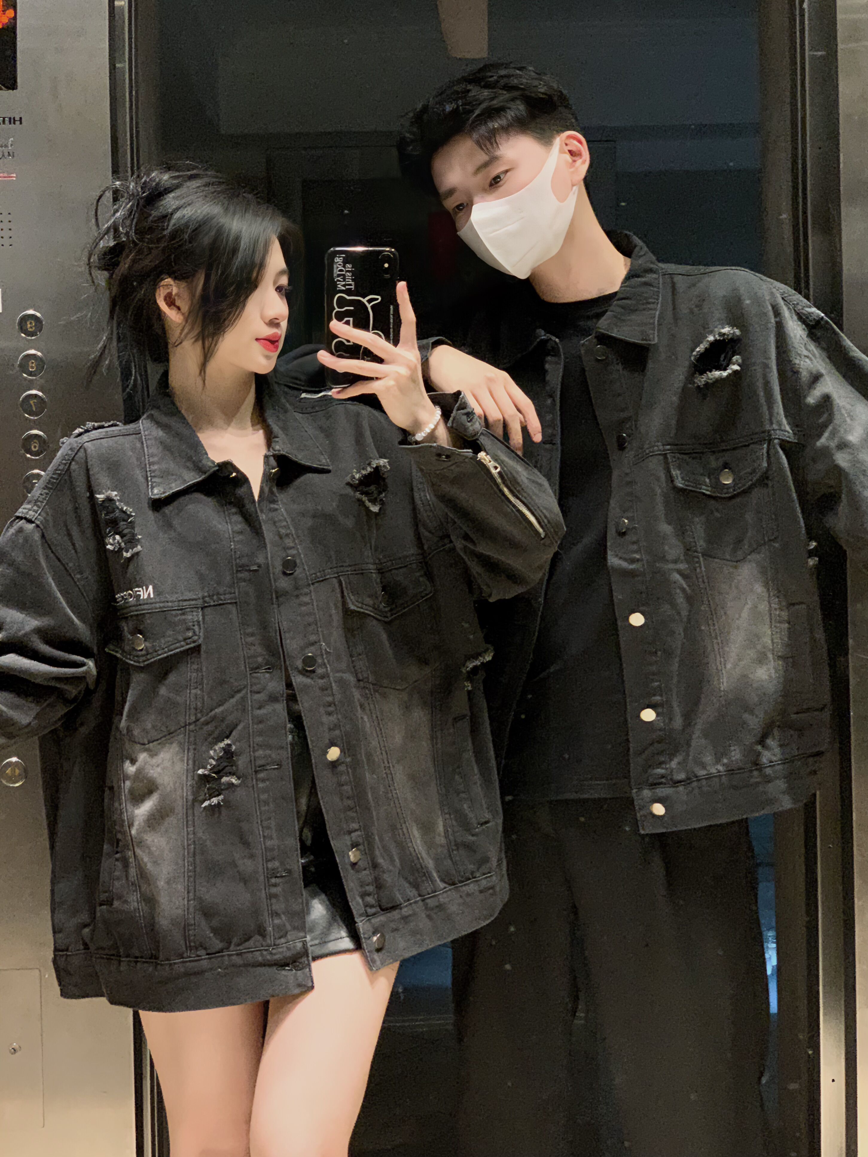 實拍#情侶裝秋季復古街頭潮流破洞牛仔夾克寬鬆高級感外套