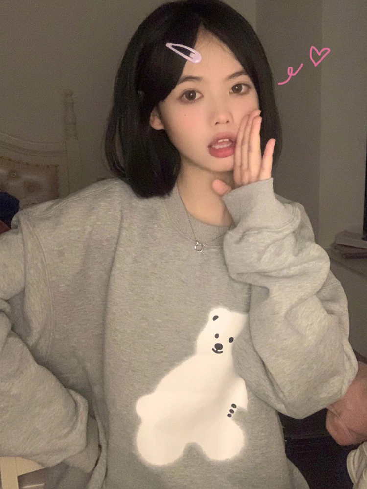 2023華棉複合薄款310克/加絨410克 秋冬裝衛衣女印花寬鬆大碼