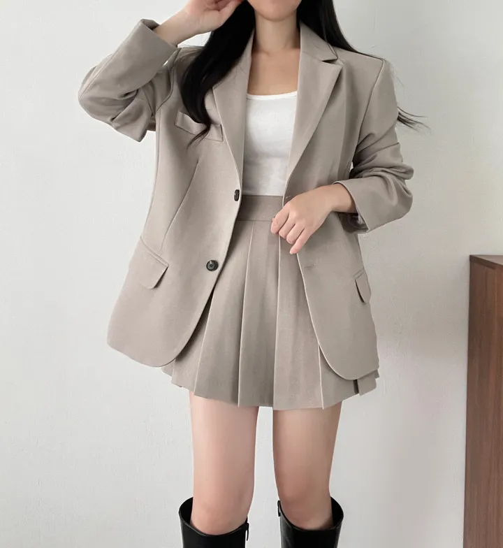 Korean style suit suit 2023 new spring and autumn versatile temperament single-breasted suit jacket + pleated skirt two-piece set