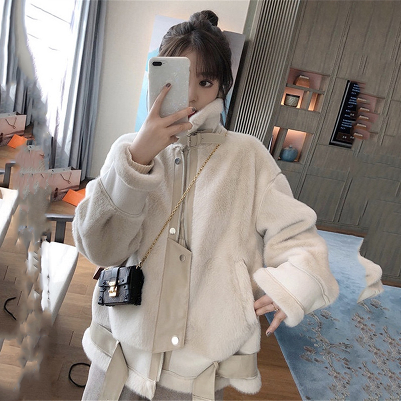 2023新款網紅機車服韓版寬鬆皮毛一體短款羊羔毛絨外套女秋冬百搭