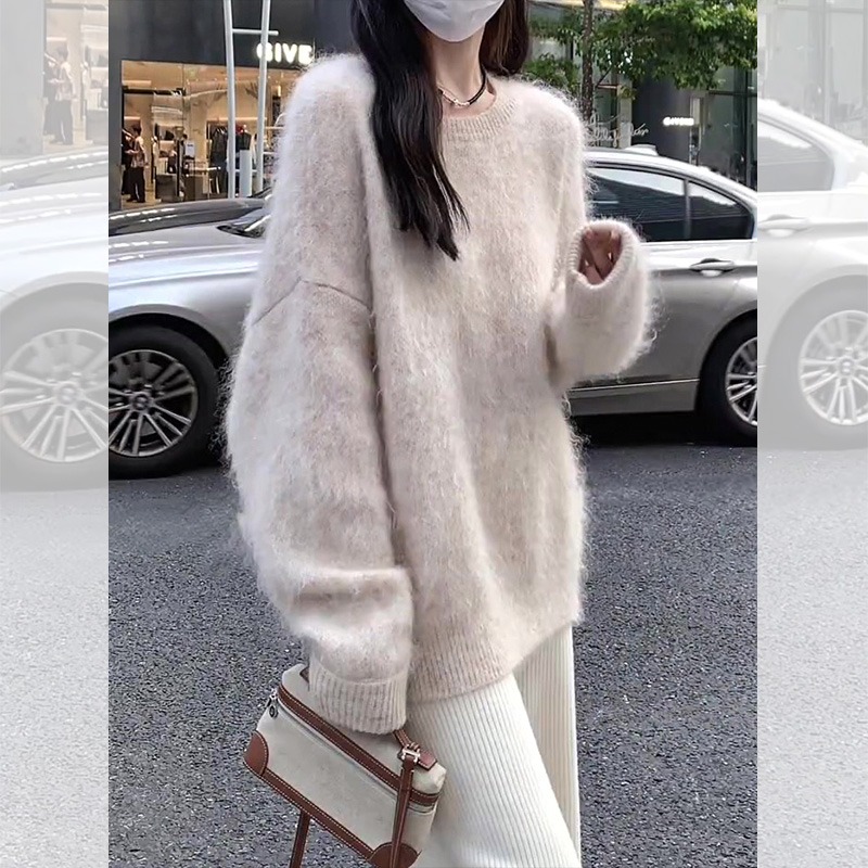 加厚毛茸茸仿貂毛衣女秋冬新款2023軟糯慵懶風套頭上衣寬鬆高級感